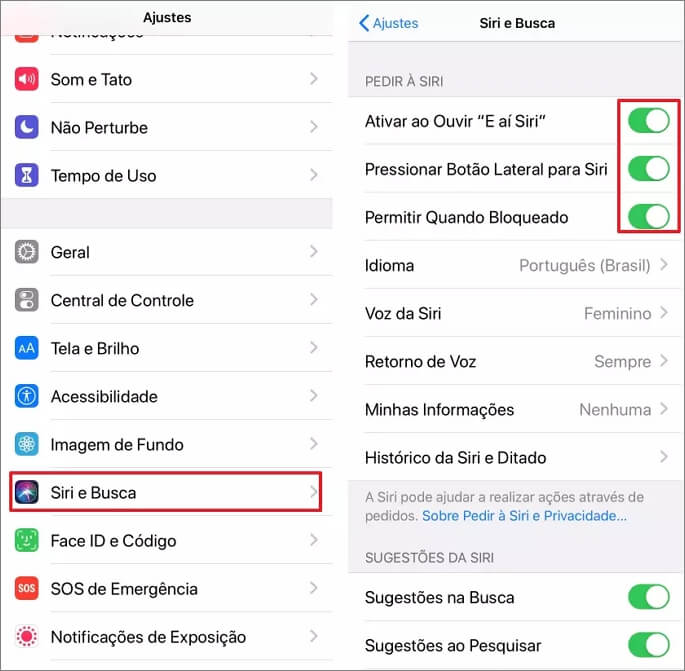 Ativar a função de controle de voz pela Siri