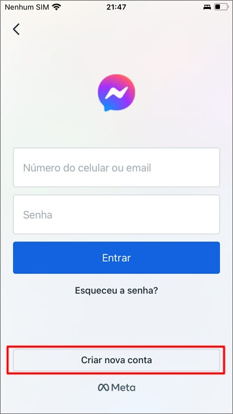 Criar nova conta do Messenger no seu celular