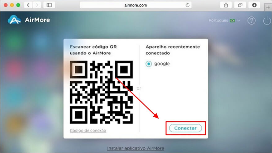 Escanear o código QR para conectar seu Android