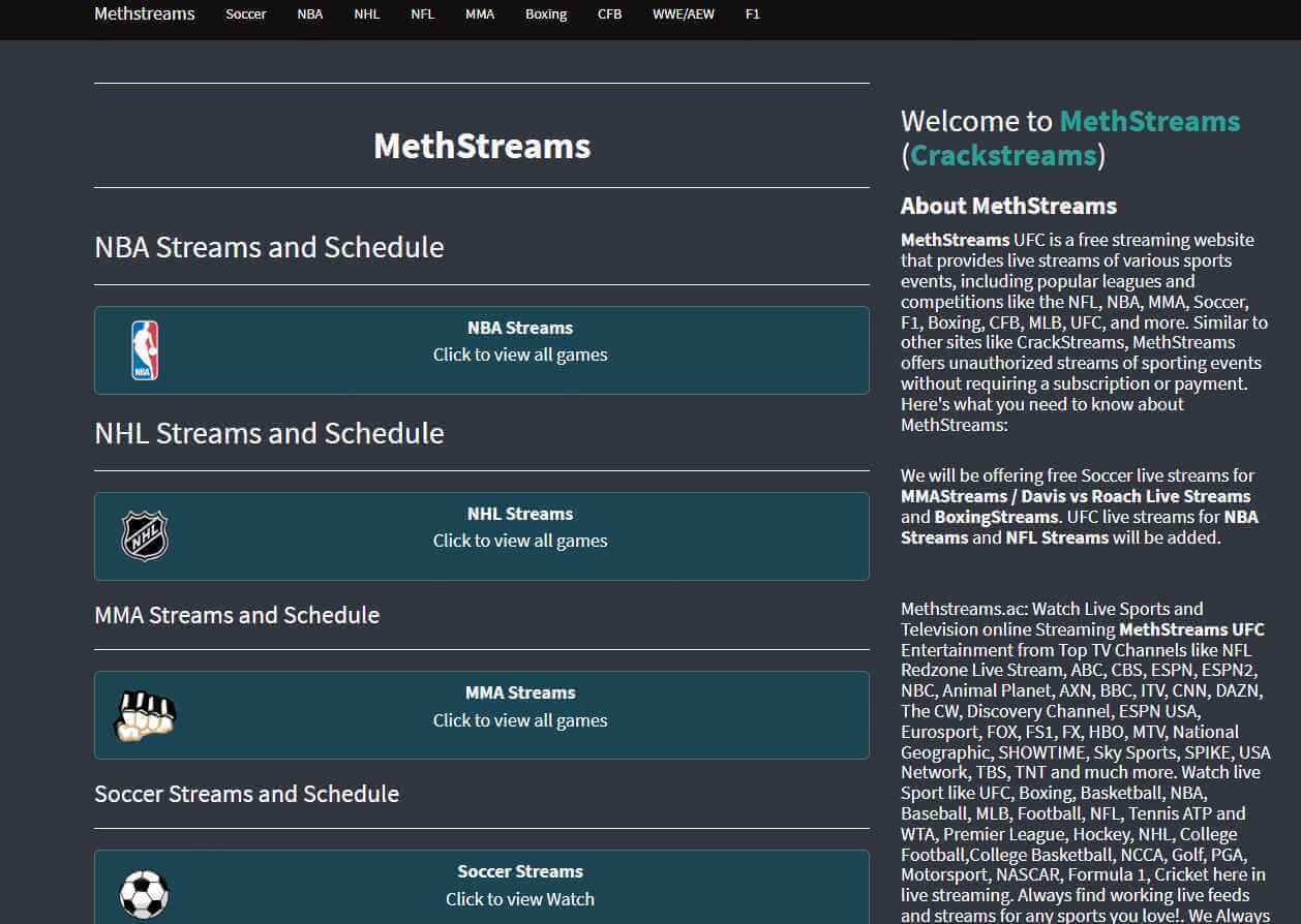 methstream é um site semelhante ao crackstreams