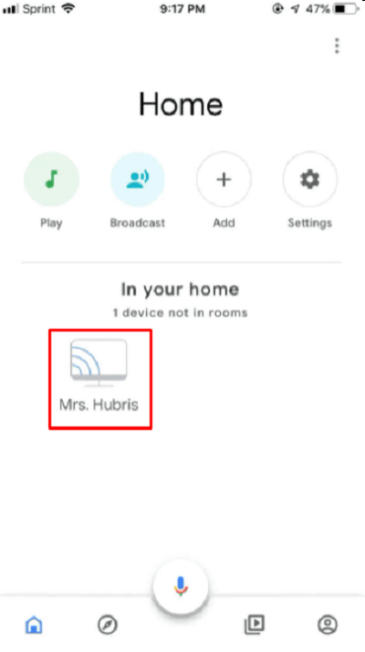 Selecione seu dispositivo Chromecast no Google Home