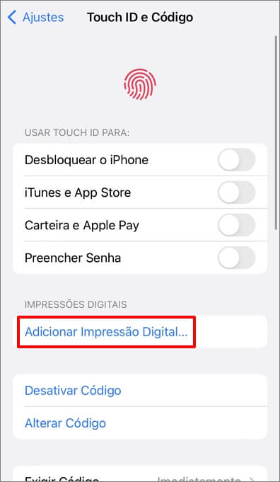 Adicionar Impressão Digital do Touch ID