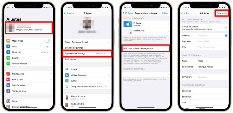 Adicionar método de pagamento do ID Apple