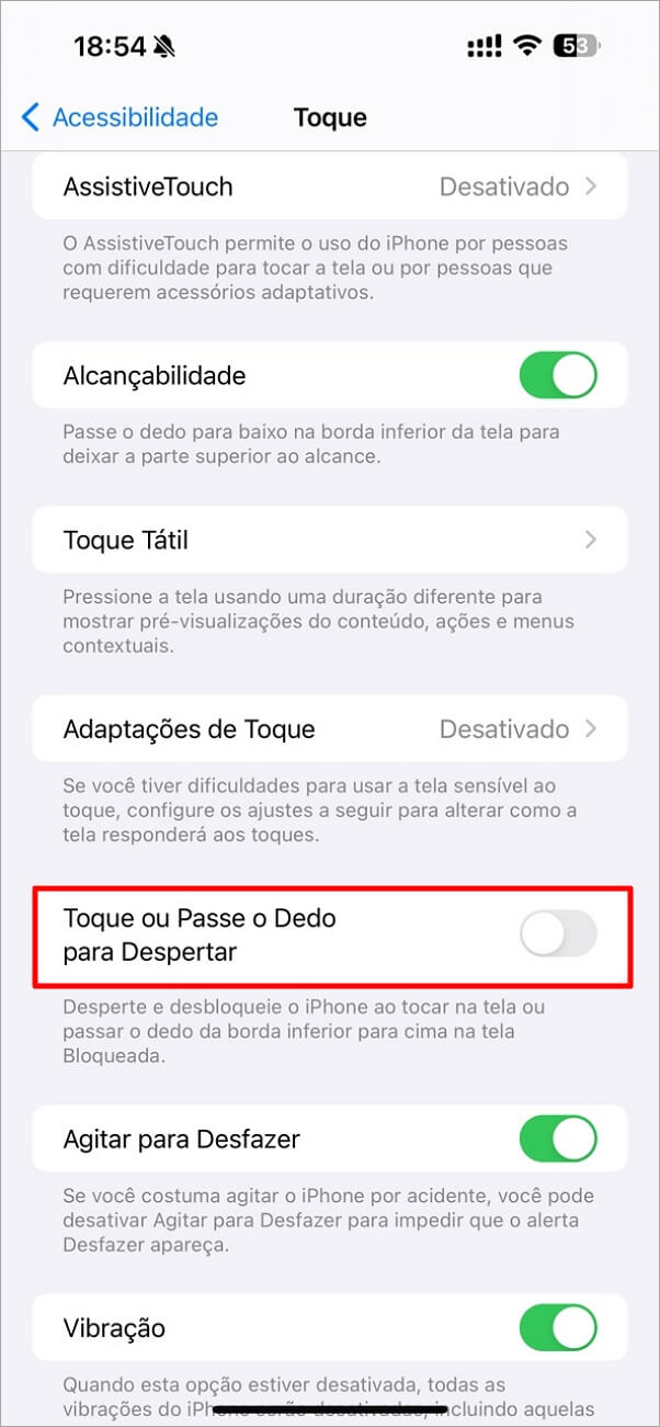 Desativar Toque para Acender