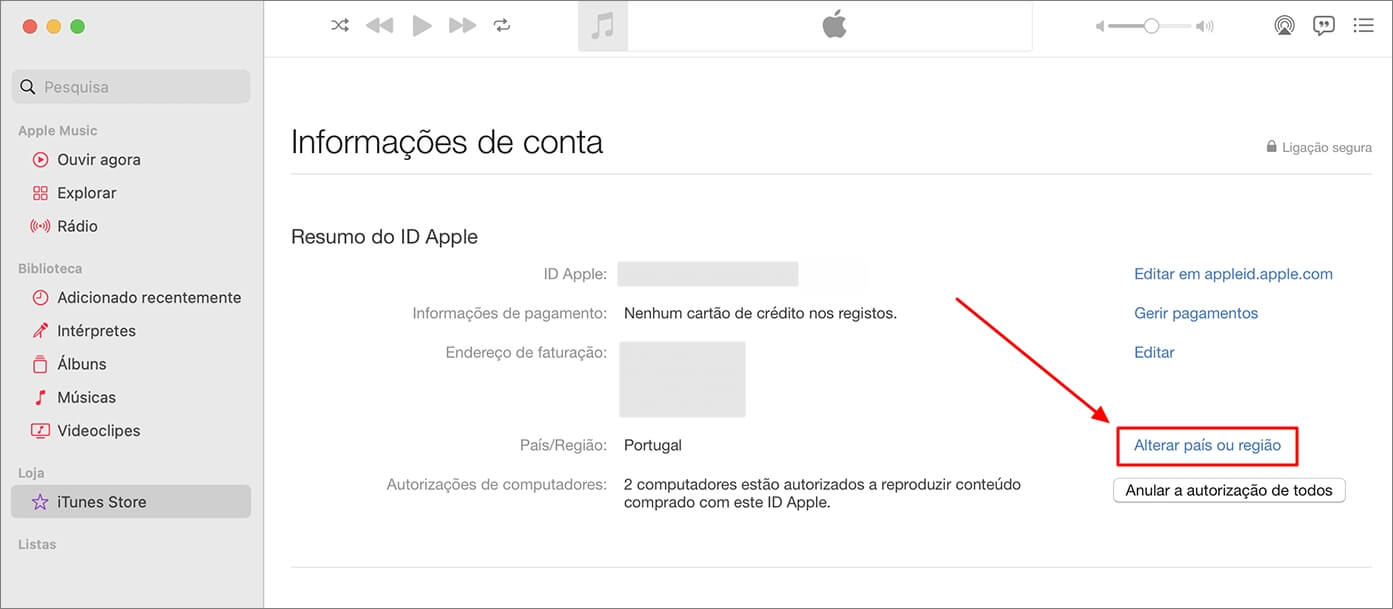 Alterar país da Apple Store no Mac