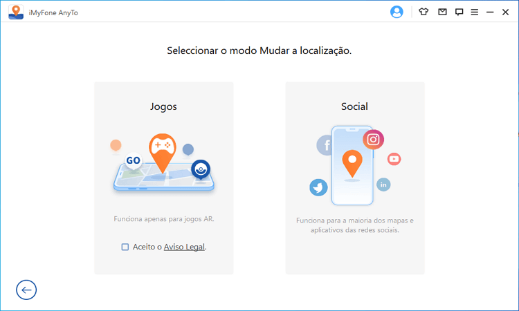 selecionar o modo Mudar a localização de android