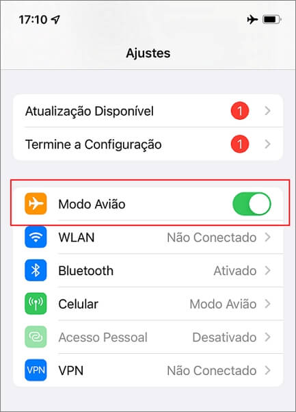 Ativar Modo Avião no iPhone