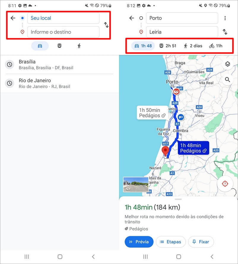 Como mudar rota no Google Maps