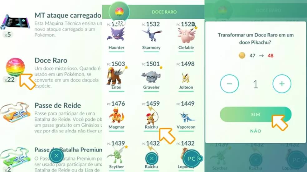 Como usar doces raros no Pokémon Go