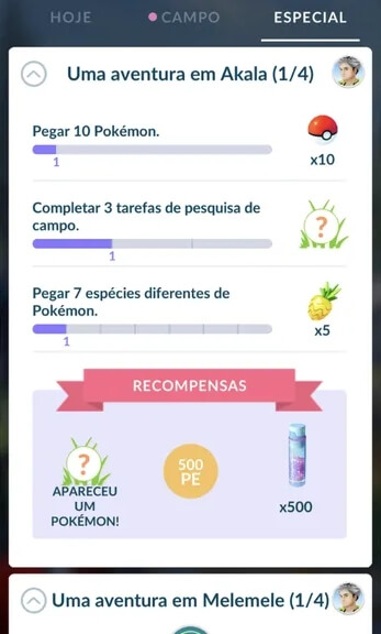 Completar tarefas em Pokémon