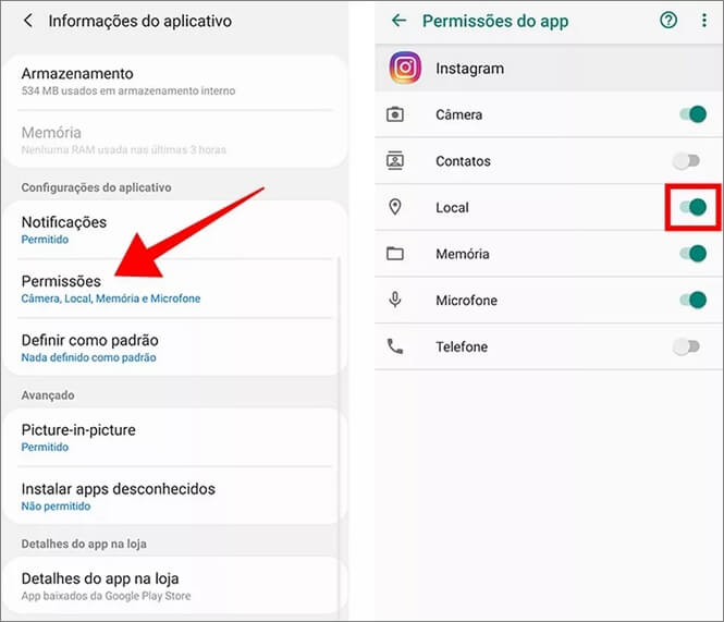 Definir as permissões de localização dos apps no Android