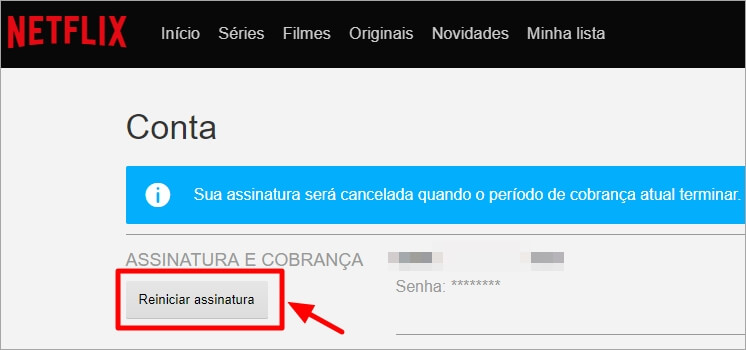 Reiniciar assinatura da Netflix