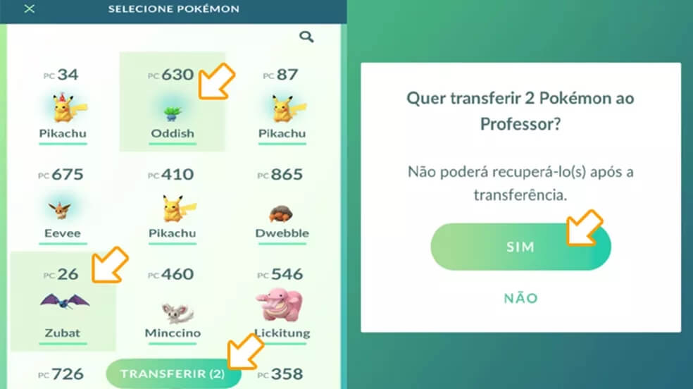 Transferir Pokémon para o professor