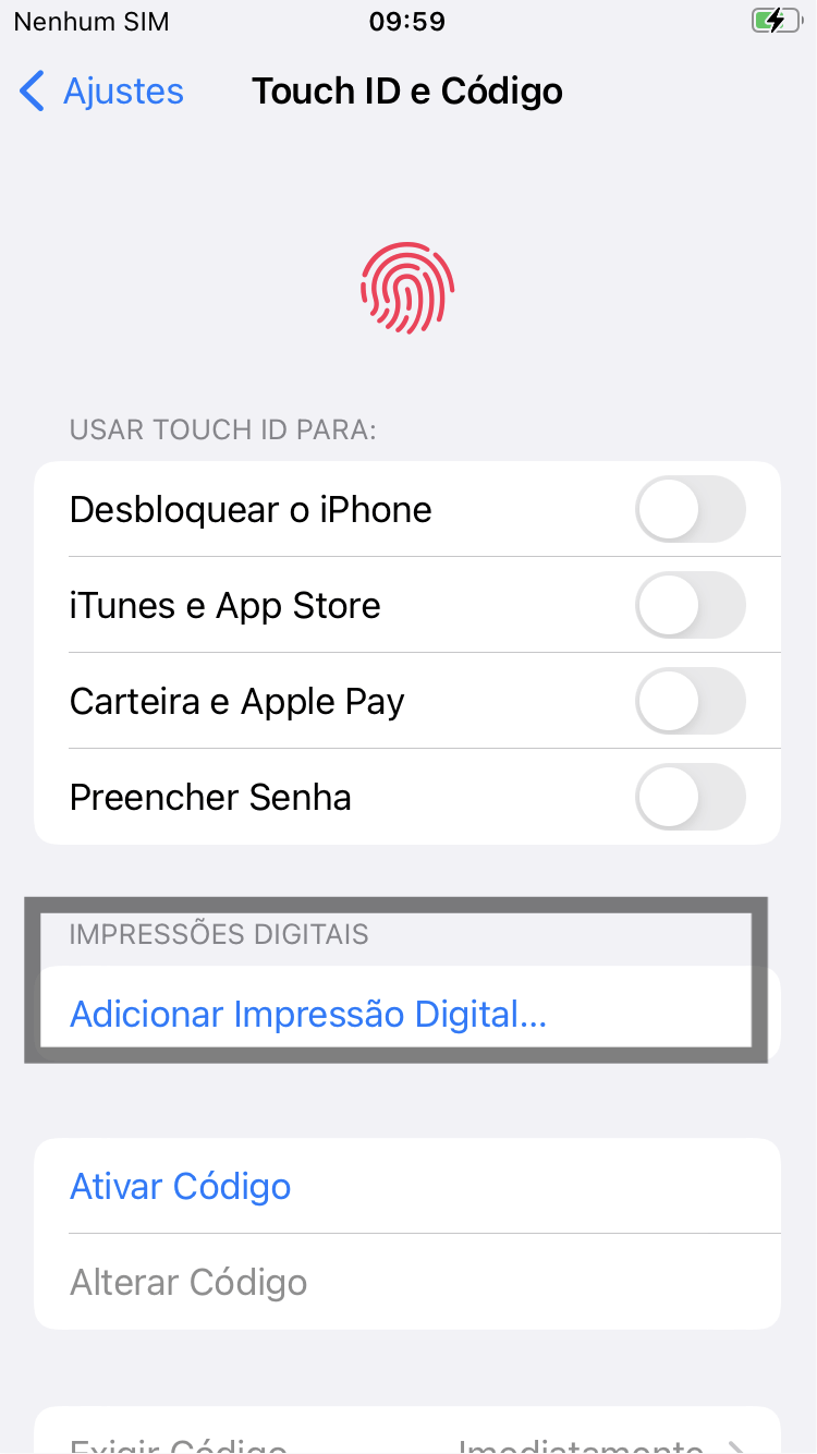 Adicionar Touch ID de iPhone novamente