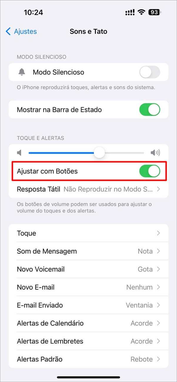 Ajsutar com Botões no iPhone