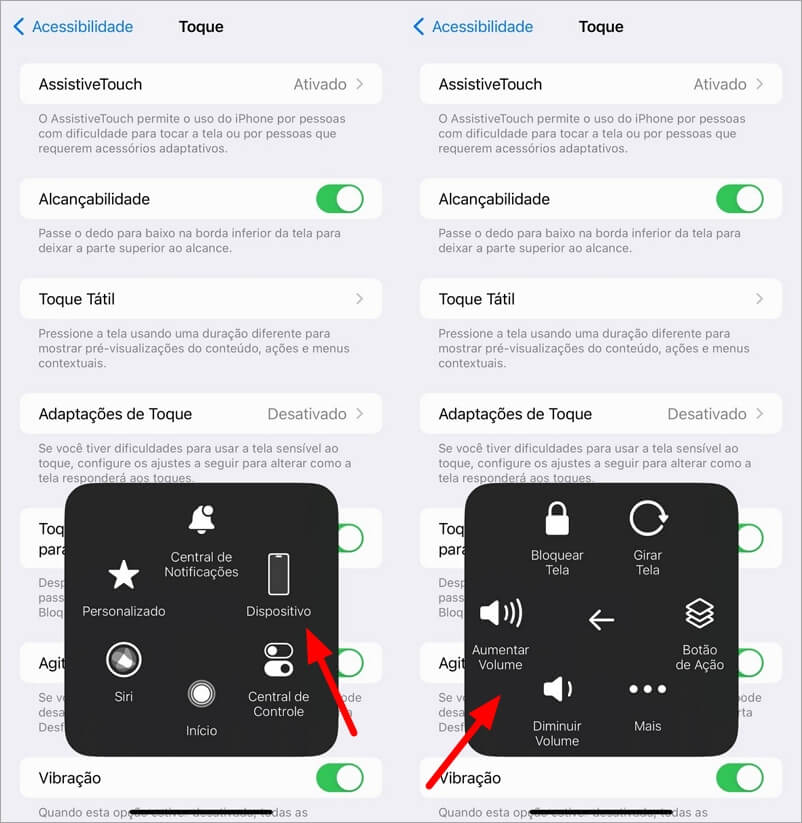 Ativar AssistiveTouch para ajustar volume