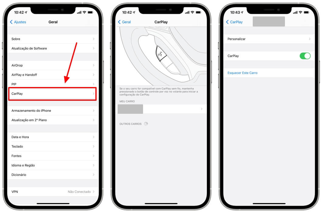 Encontrar Carplay nos ajustes do celular