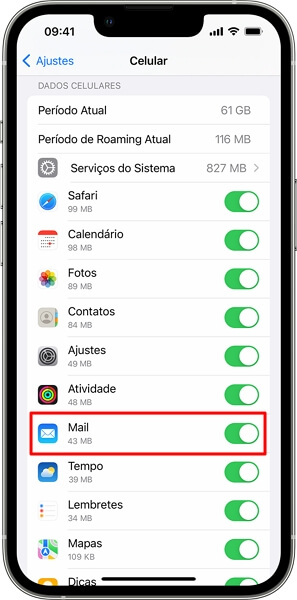 Permitir Email para usar os dados móveis