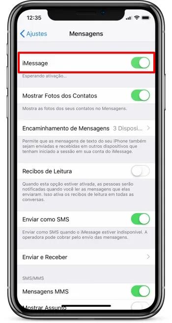 Ativar iMessage do iPhone