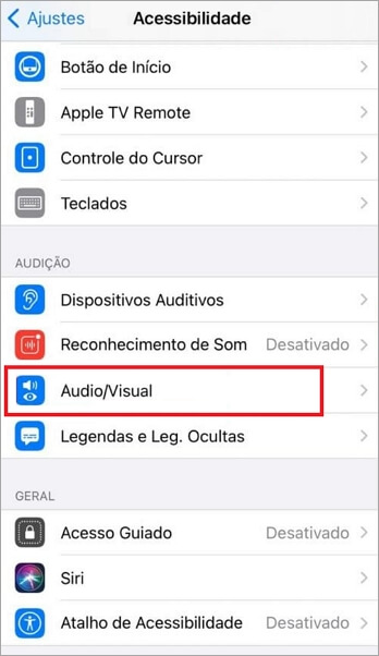 Opção Áudio/Visual do iPhone