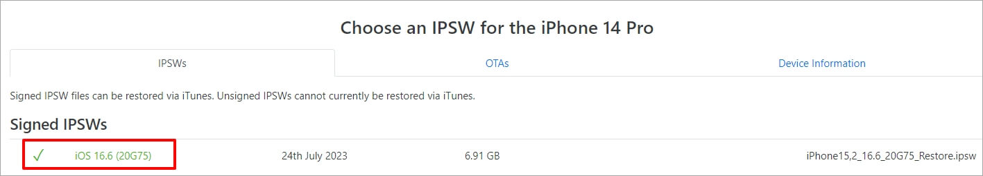 Baixar arquivo IPSW
