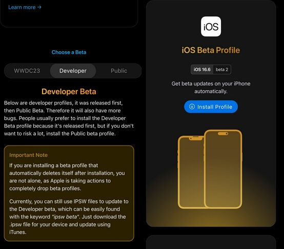 Baixar perfil de configuração do iOS 17 beta