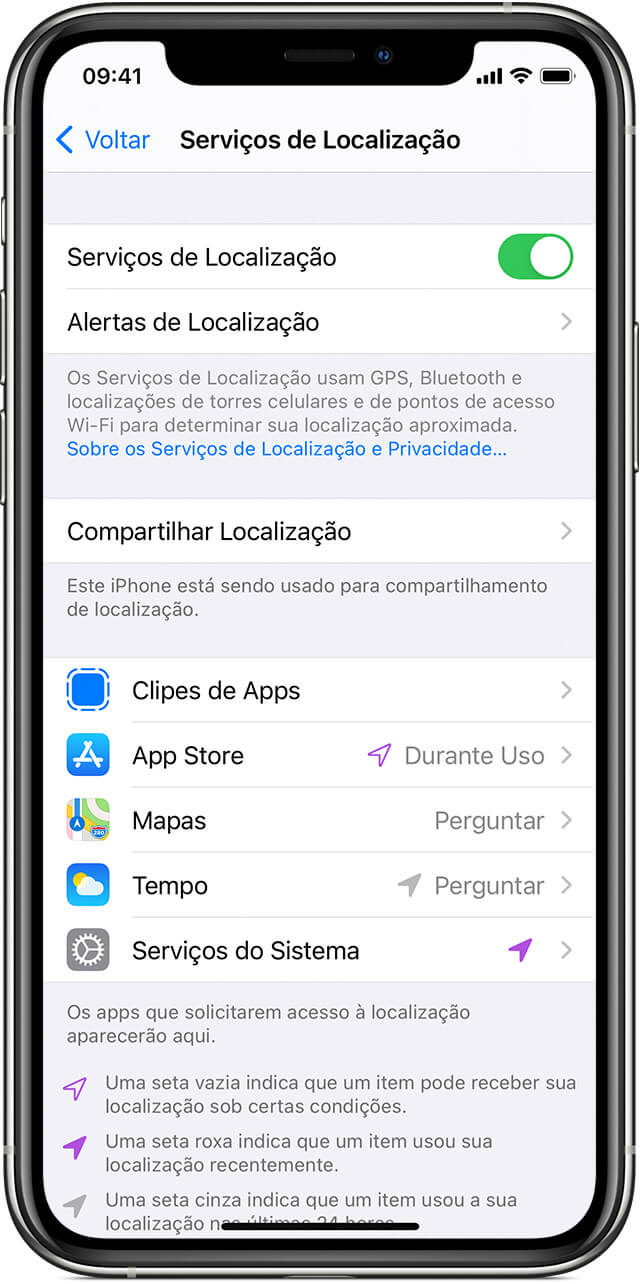 definir o Serviços de localização do iPhone