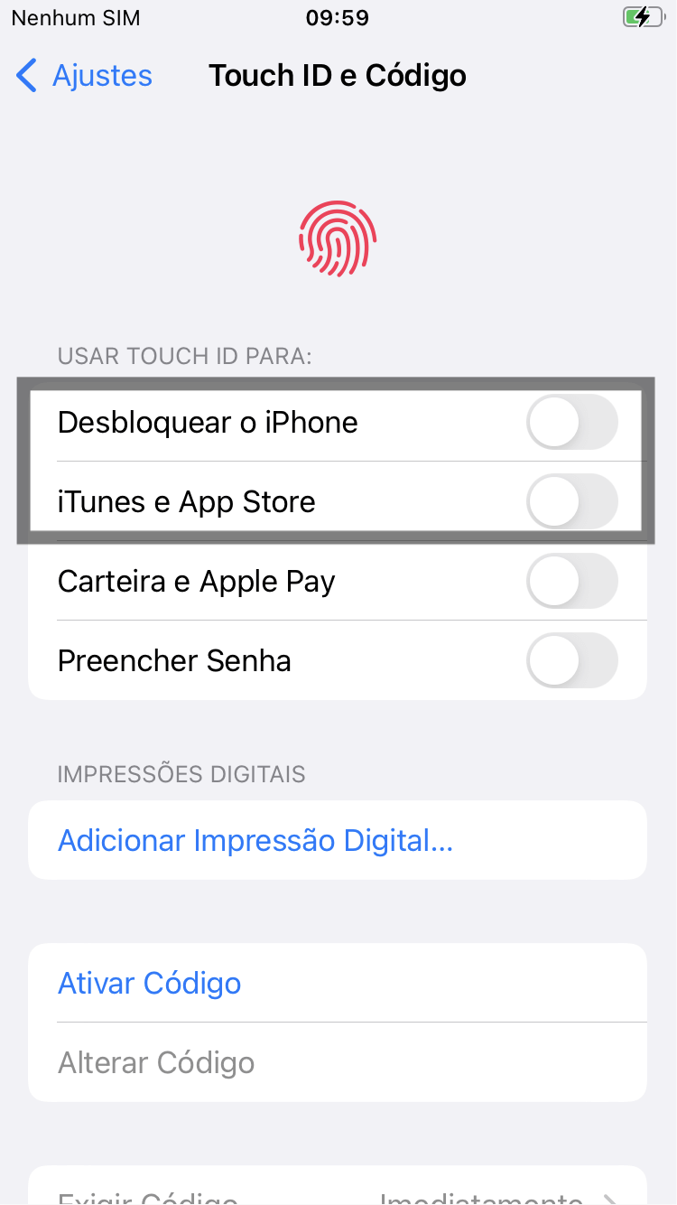 Desligar Touch ID de iPhone