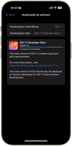 Baixar iOS 17 beta com sucesso