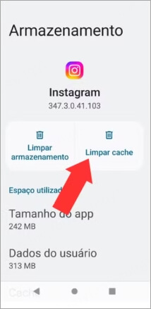 Limpe cache do Instagram