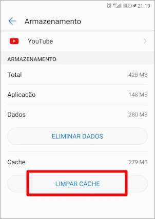 Limpar cache do YouTube no Android
