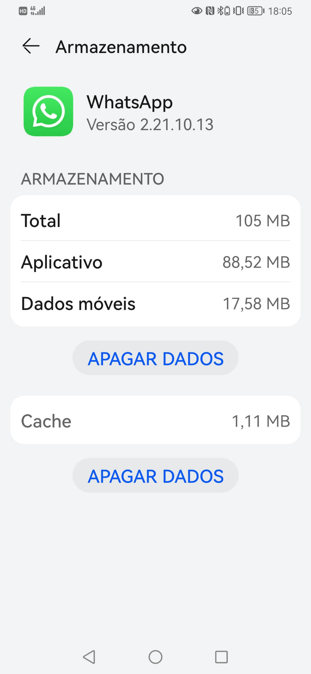 Limpe o cache e os dados do WhatsApp