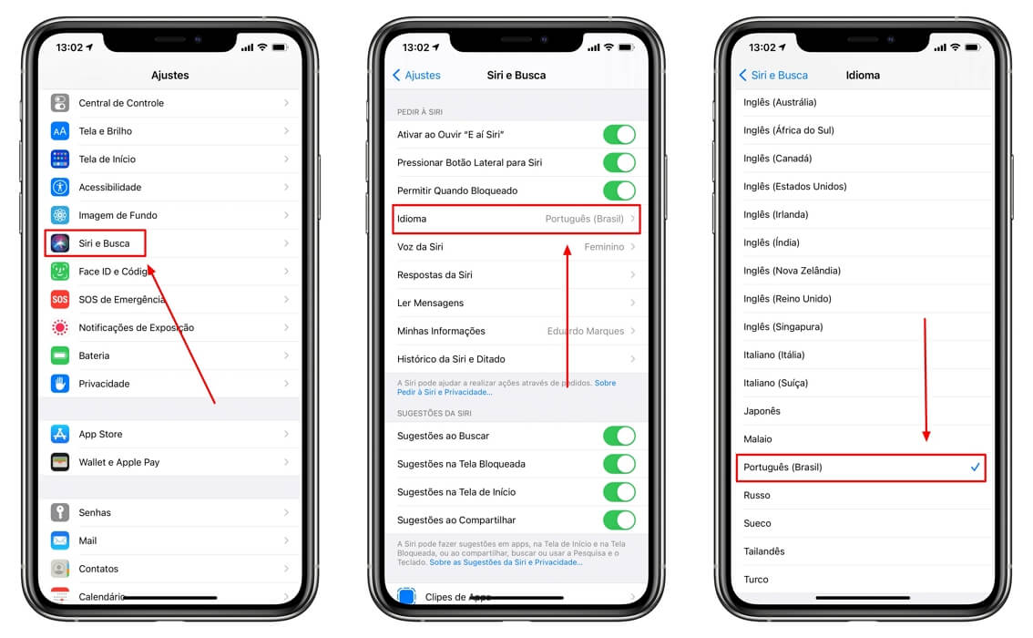 Mudar o idioma do Siri
