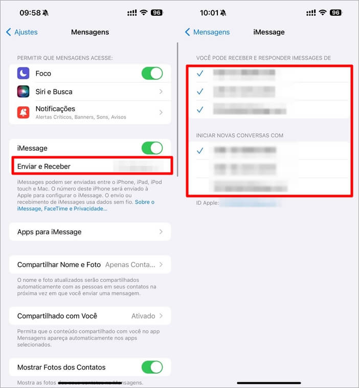 Verificar número de telefone associados ao iMessage