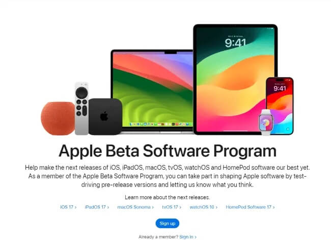Juntar-se ao Programa Apple Beta Software