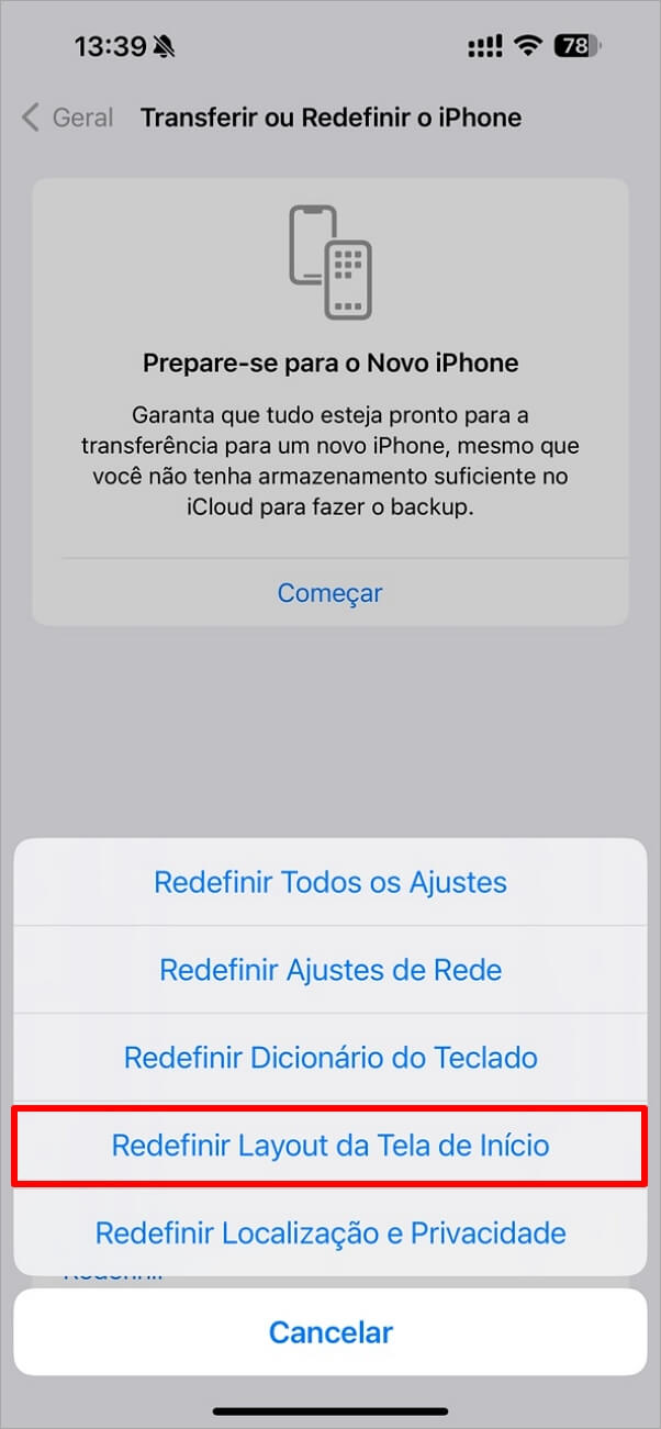 Redefinir os ajustes da tela do iPhone