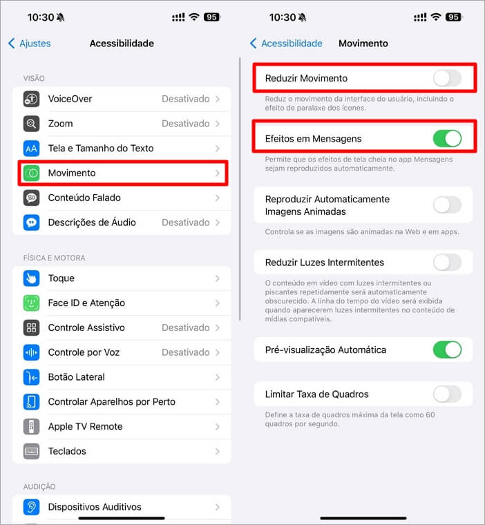 Desativar Reduzir Movimento do iPhone