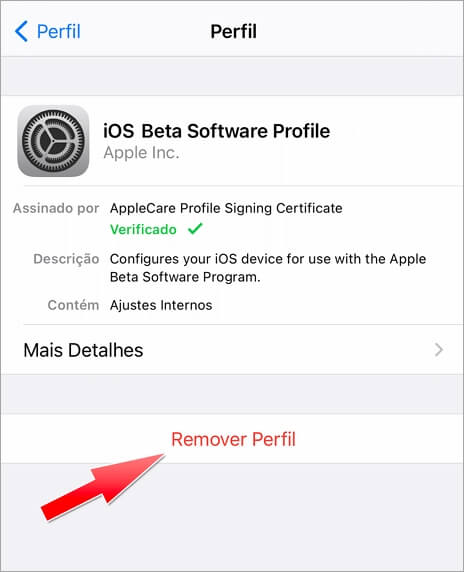 Remover perfil beta do iOS
