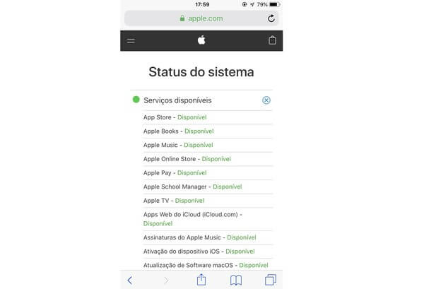 Verifique o status do sistema de iPhone