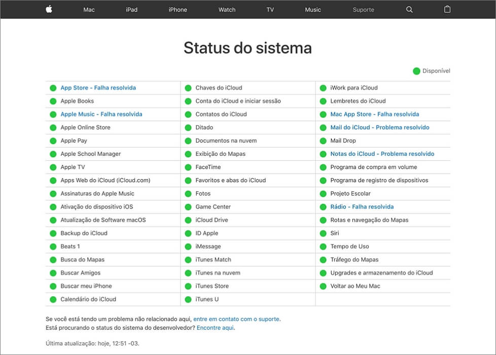 Verifique o status do sistema Apple