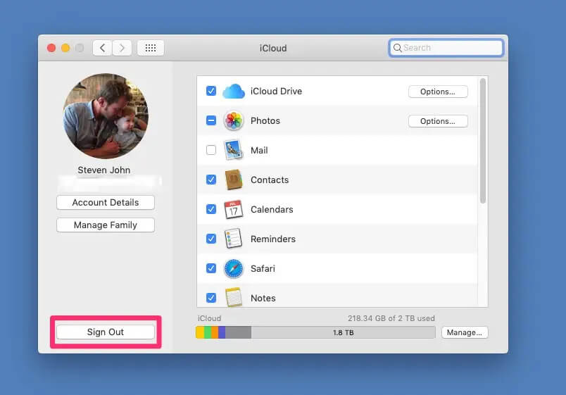 Log out do iCloud antes de restaurar Macbook