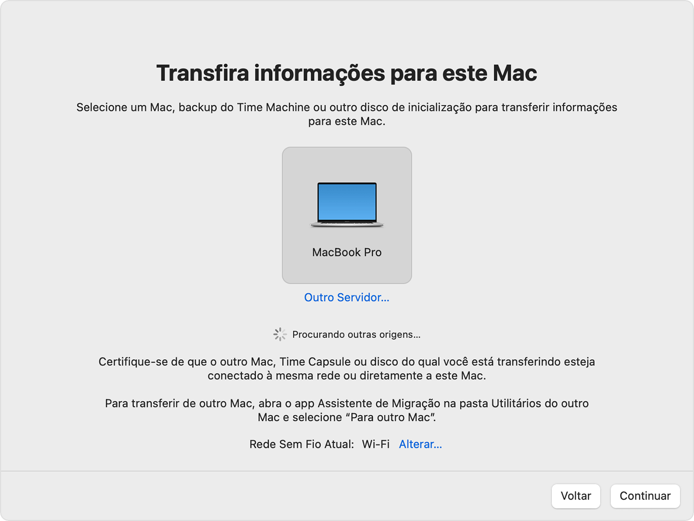 Transferir informações para novo dispositivo depois de formatar iMac