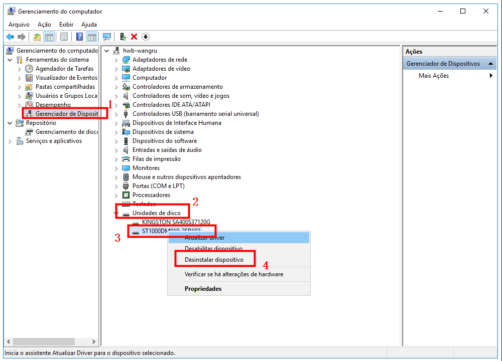 HD externo não reconhece usando Controladores USB