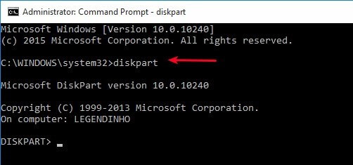 digite diskpart em command prompt