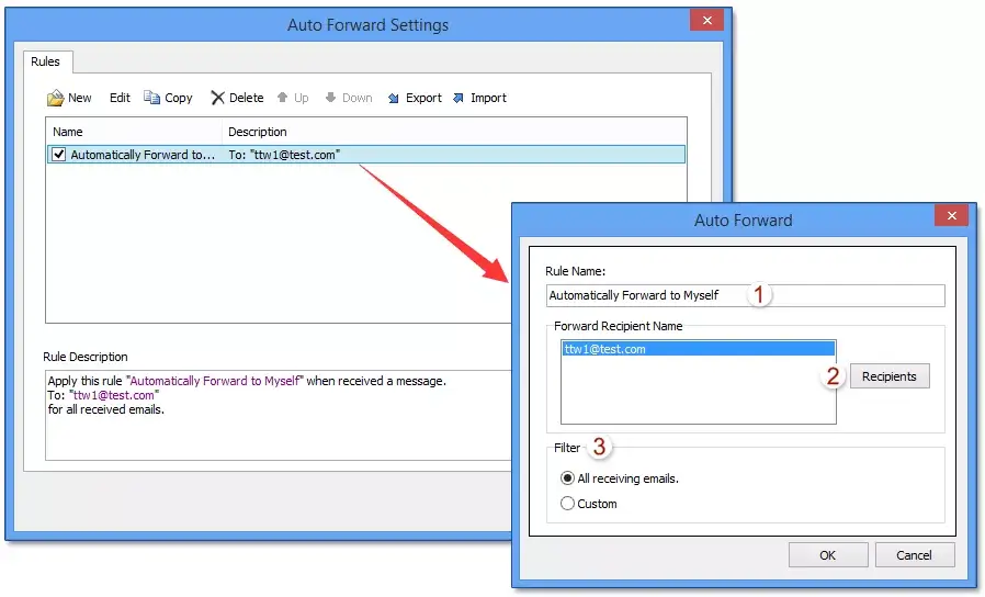 verifique encaminhamento de e-mails