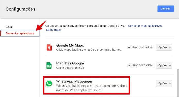 Como apagar backup do WhatsApp no Google Drive