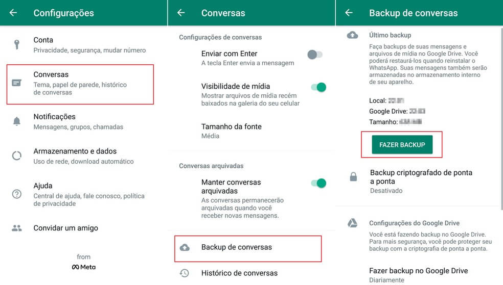 Backup do WhatsApp do Android para o Google Drive