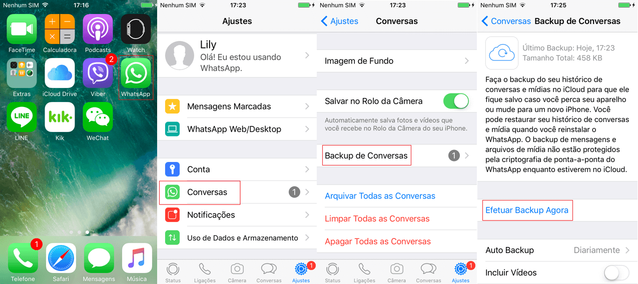 fazer backup do whatsapp no iphone