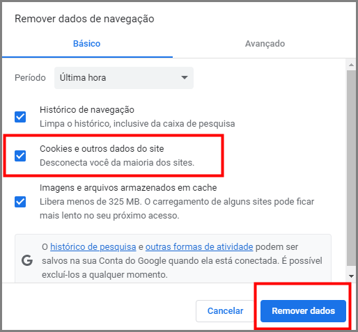 Remover dados em Configurações do Chorme