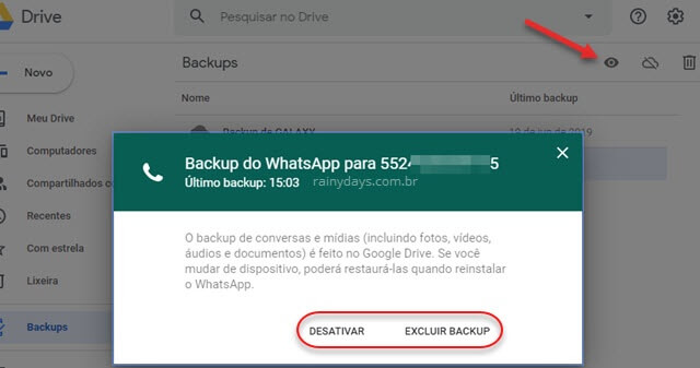 Excluir backup do WhatsApp no Google Drive